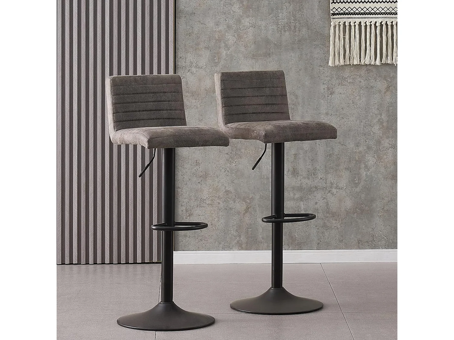 Lot de 2 Tabourets de Bar avec Dossier,Hauteur Réglable ,Repose-Pieds,360° Rotation, pour Bistrots,Bar ou Bureau (2, Gris Cuir)