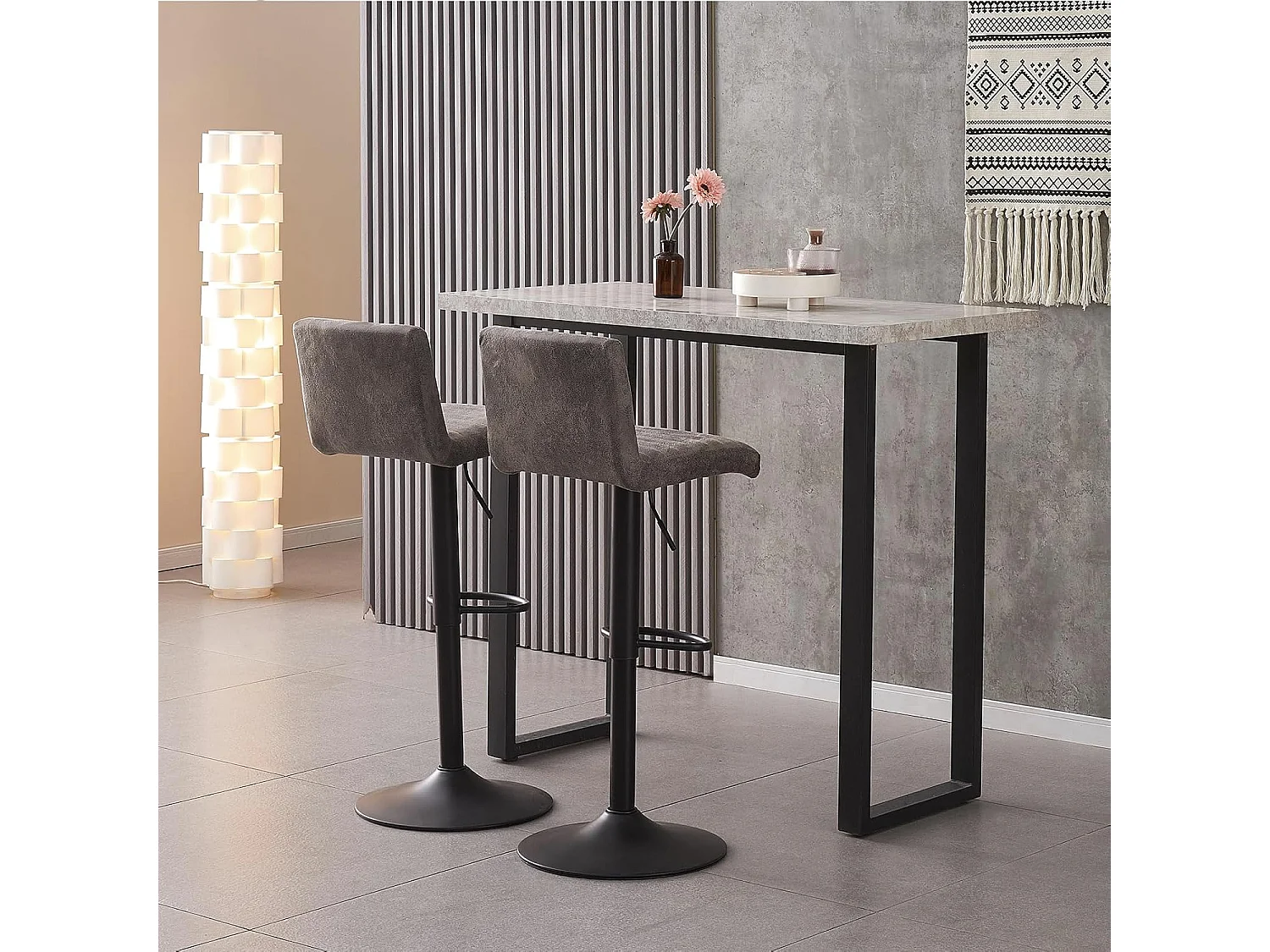 Lot de 2 Tabourets de Bar avec Dossier,Hauteur Réglable ,Repose-Pieds,360° Rotation, pour Bistrots,Bar ou Bureau (2, Gris Cuir)