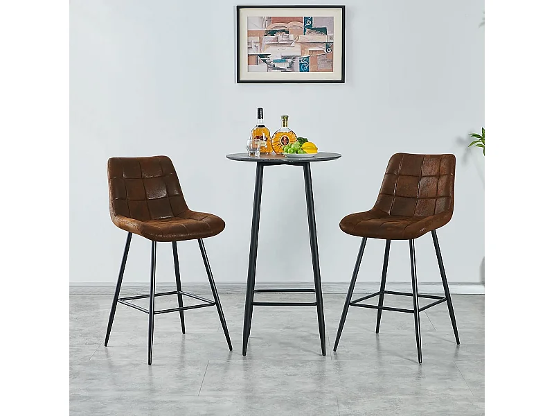 Lot de 2 Tabouret de Bar Haut,Chaise de Bar avec Dossier et Repose-Pieds en métal, avec Rembourrage, pour Bar, Cuisine, Salle à Manger (2, PU Braun)