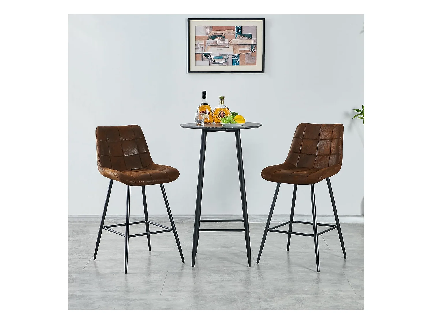 Lot de 2 Tabouret de Bar Haut,Chaise de Bar avec Dossier et Repose-Pieds en métal, avec Rembourrage, pour Bar, Cuisine, Salle à Manger (2, PU Braun)
