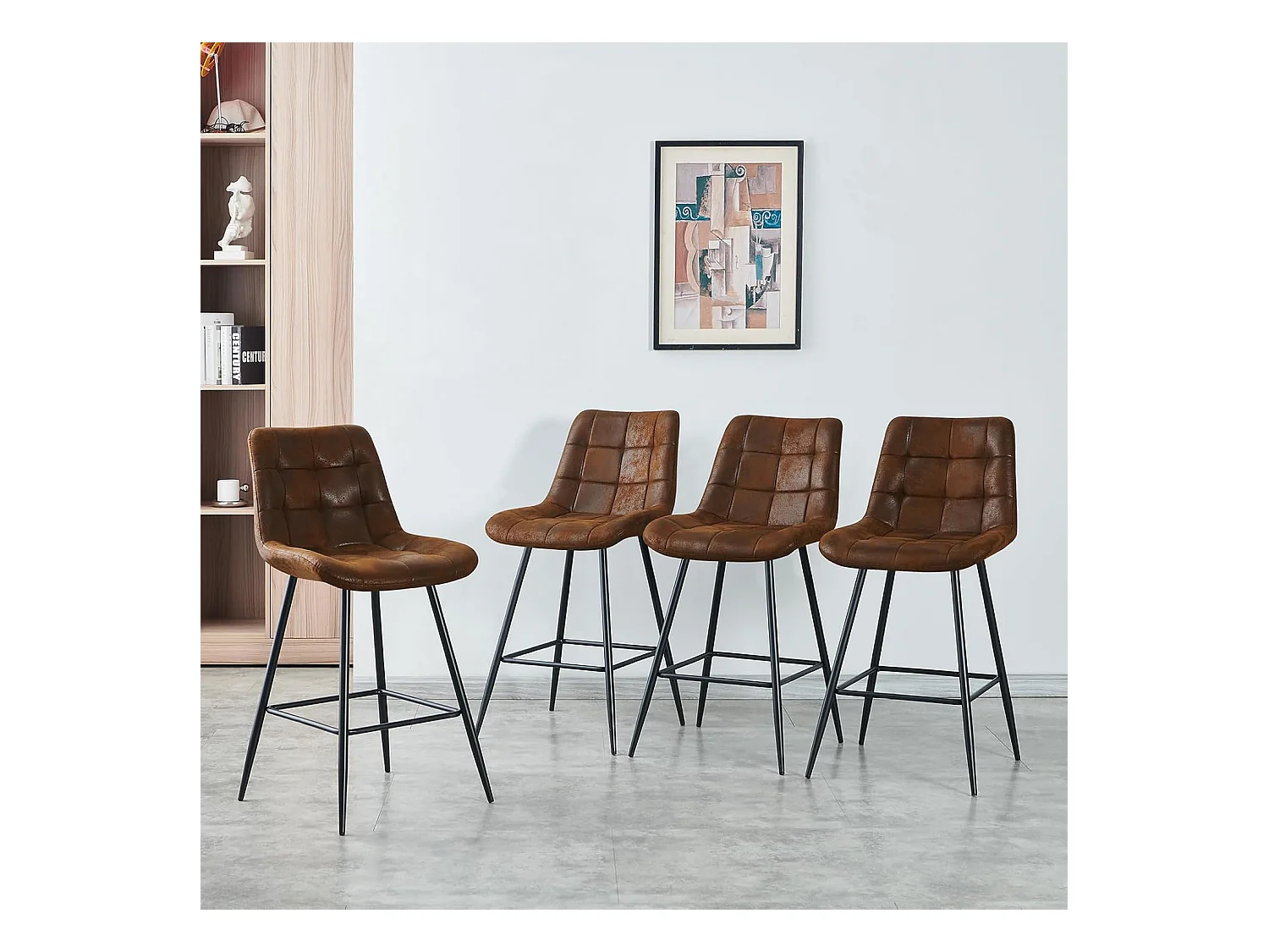 Lot de 2 Tabouret de Bar Haut,Chaise de Bar avec Dossier et Repose-Pieds en métal, avec Rembourrage, pour Bar, Cuisine, Salle à Manger (2, PU Braun)