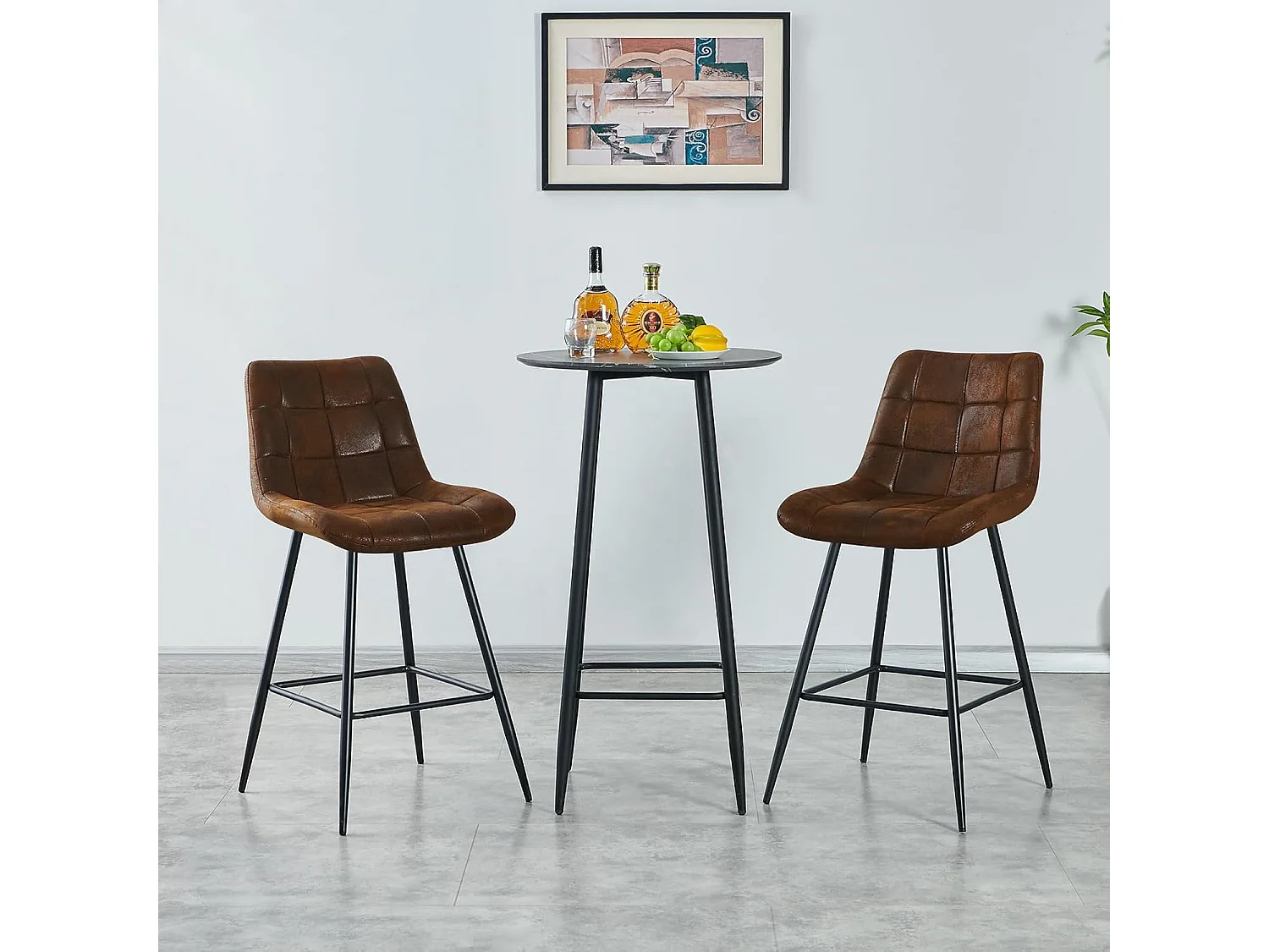 Lot de 2 Tabouret de Bar Haut,Chaise de Bar avec Dossier et Repose-Pieds en métal, avec Rembourrage, pour Bar, Cuisine, Salle à Manger (2, PU Braun)