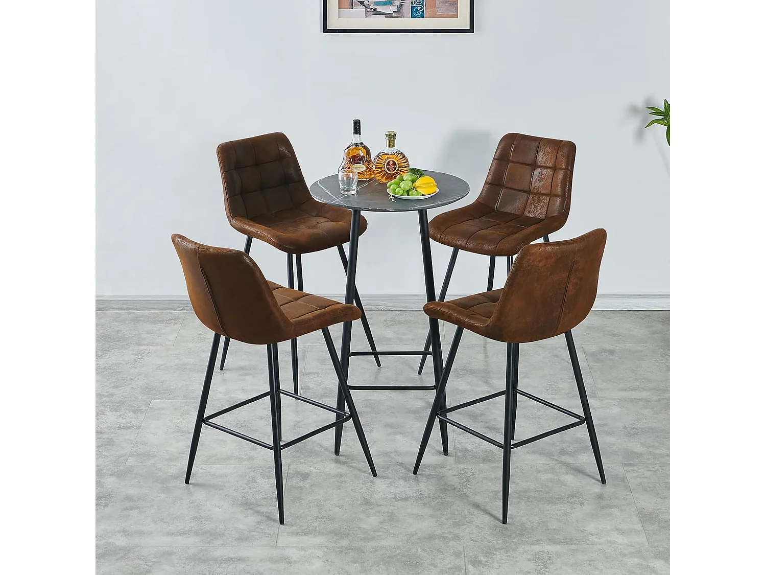 Lot de 2 Tabouret de Bar Haut,Chaise de Bar avec Dossier et Repose-Pieds en métal, avec Rembourrage, pour Bar, Cuisine, Salle à Manger (2, PU Braun)