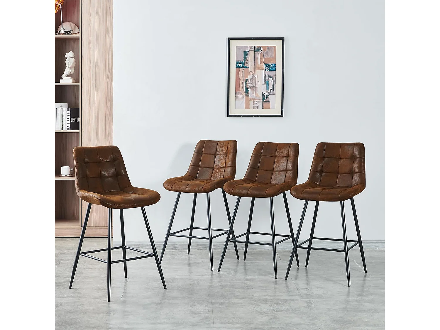Lot de 2 Tabouret de Bar Haut,Chaise de Bar avec Dossier et Repose-Pieds en métal, avec Rembourrage, pour Bar, Cuisine, Salle à Manger (2, PU Braun)