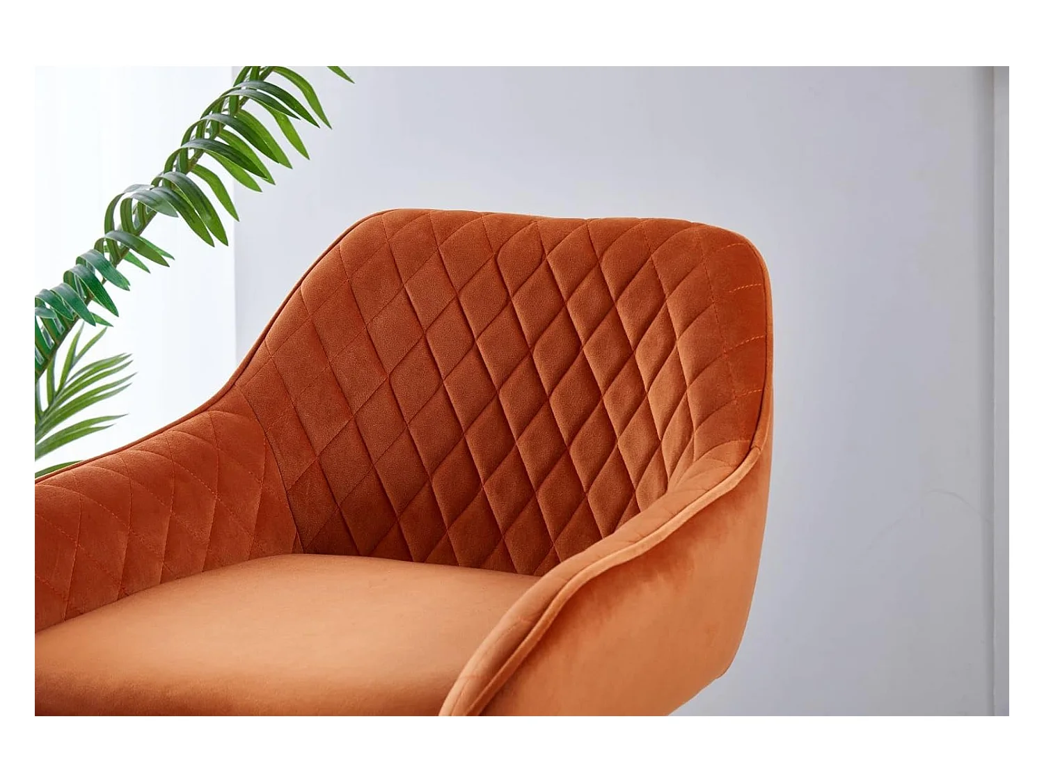 Lot de 2 tabourets de bar, siège en velours avec dossier, accoudoir et repose-pieds métallique, pour bistrots,bar ou bureaux (2, Orange)