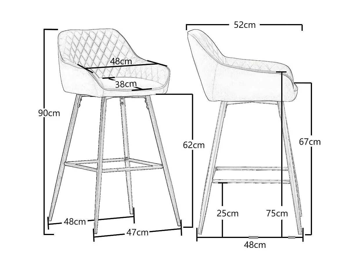 Lot de 2 tabourets de bar, siège en velours avec dossier, accoudoir et repose-pieds métallique, pour bistrots,bar ou bureaux (2, Orange)