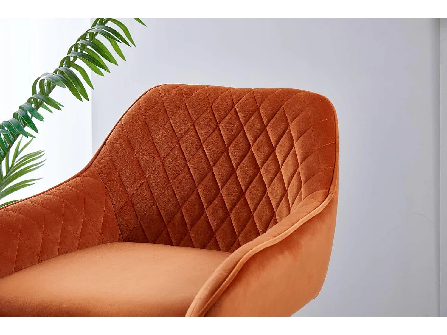 Lot de 2 tabourets de bar, siège en velours avec dossier, accoudoir et repose-pieds métallique, pour bistrots,bar ou bureaux (2, Orange)