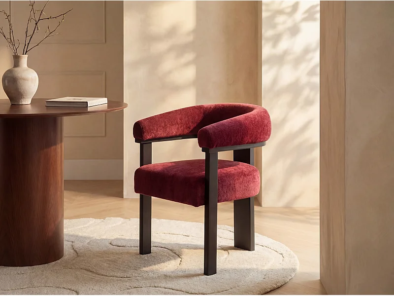 Stol med armstöd i texturerat tyg och svart gummiträ - Bordeaux - LIVELIA från Pascal Morabito