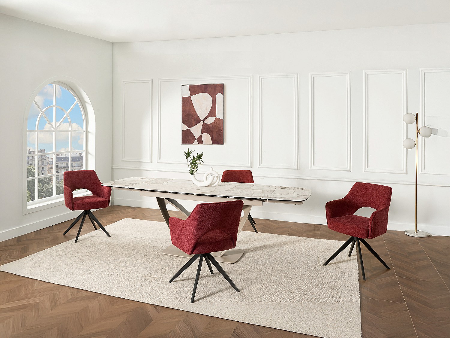 Bürostuhl Drehstuhl mit Armlehnen - Stoff & Metall - Bordeaux - KONYA günstig online kaufen