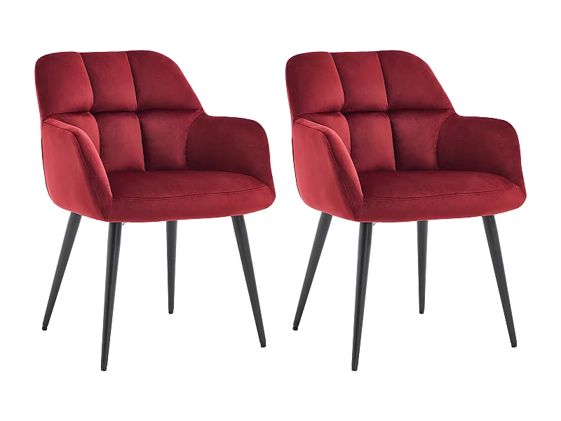 Lot de 2 chaises avec accoudoirs en velours et métal noir - Bordeaux - PEGA de Pascal Morabito