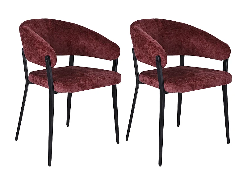 Set van 2 stoelen met armleuningen van getextureerde stof en zwart metaal - Bordeaux - AVRELA
