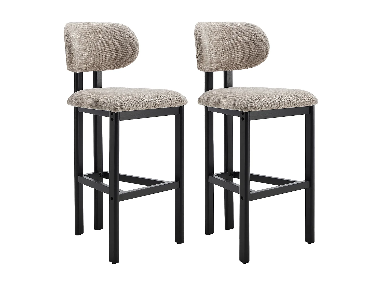 Lot de 2 tabourets de bar en tissu texturé et bois d'hévéa noir - Taupe - YELAZ