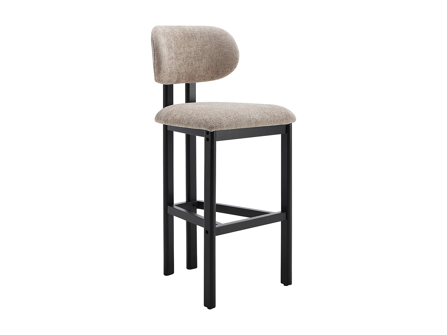 Lot de 2 tabourets de bar en tissu texturé et bois d'hévéa noir - Taupe - YELAZ