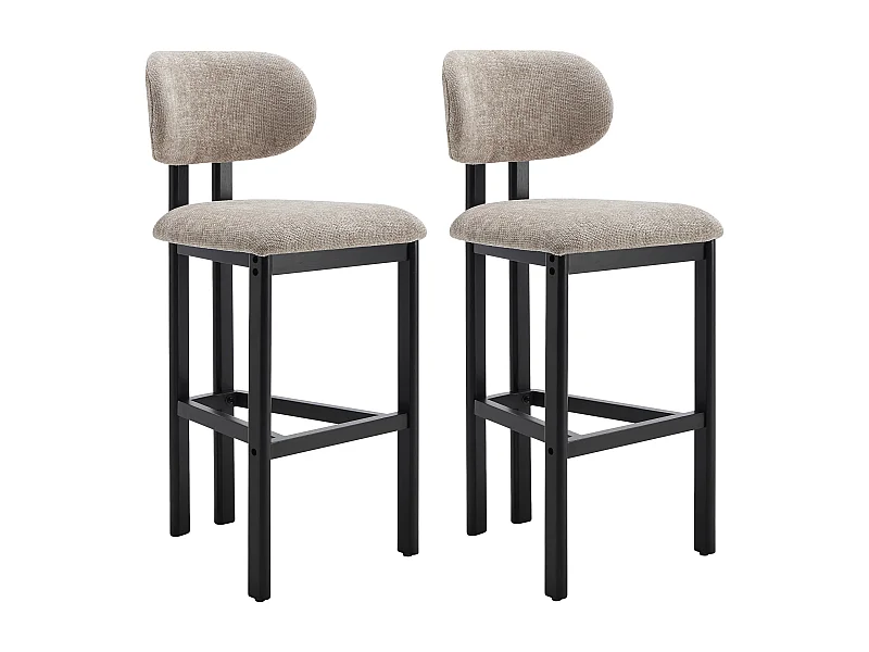 Lot de 2 tabourets de bar en tissu texturé et bois d'hévéa noir - Taupe - YELAZ