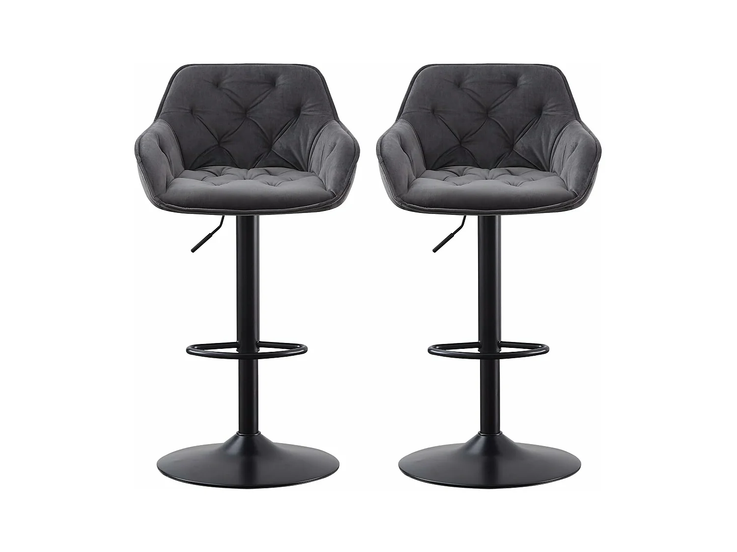 Lot de 2 Tabouret de Bar réglable en Hauteur Chaise Haute pour Bar avec Dossier siège rembouré en Velours Pied en métal (2, Gris)