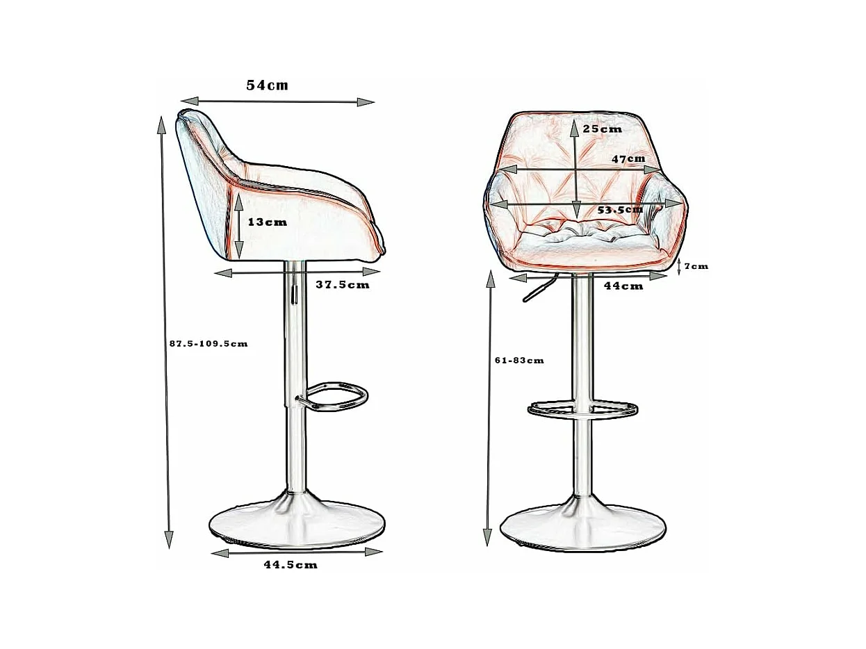 Lot de 2 Tabouret de Bar réglable en Hauteur Chaise Haute pour Bar avec Dossier siège rembouré en Velours Pied en métal (2, Gris)