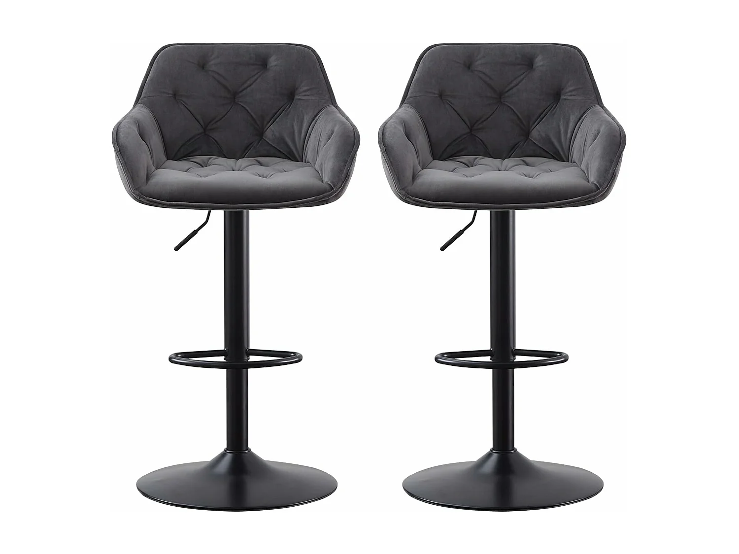 Lot de 2 Tabouret de Bar réglable en Hauteur Chaise Haute pour Bar avec Dossier siège rembouré en Velours Pied en métal (2, Gris)