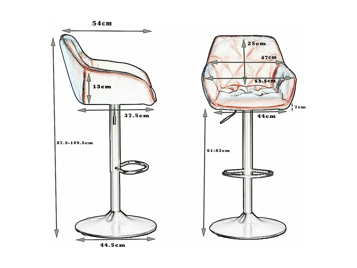 Lot de 2 Tabouret de Bar réglable en Hauteur Chaise Haute pour Bar avec Dossier siège rembouré en Velours Pied en métal (2, Gris)