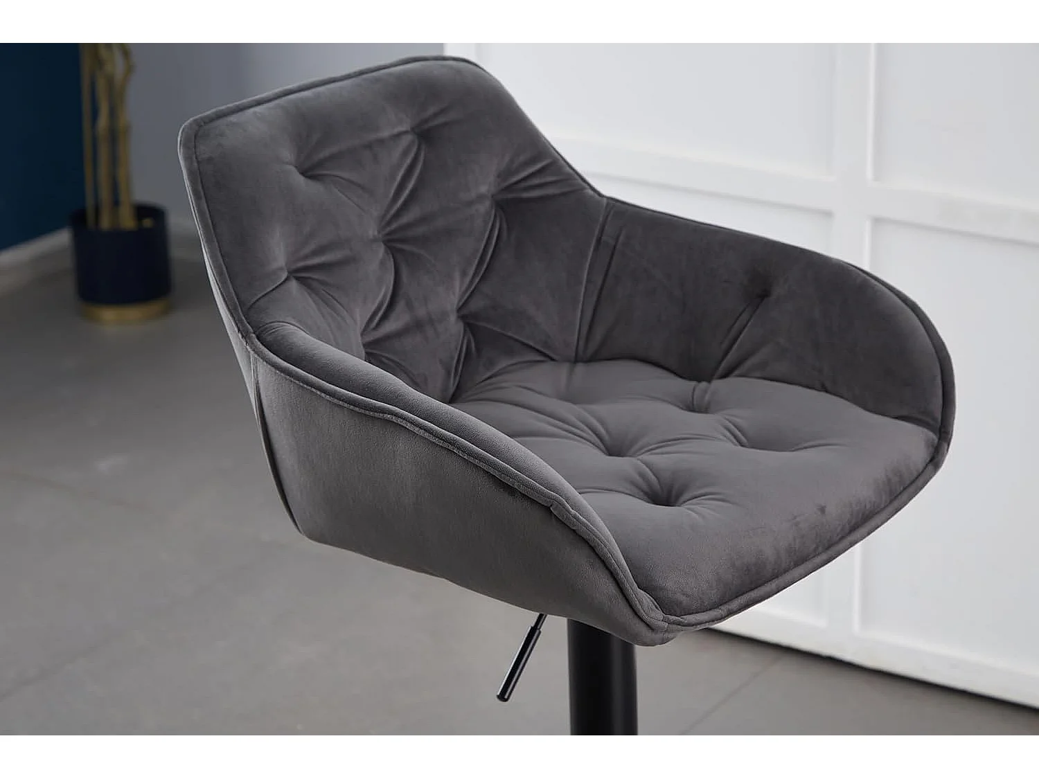 Lot de 2 Tabouret de Bar réglable en Hauteur Chaise Haute pour Bar avec Dossier siège rembouré en Velours Pied en métal (2, Gris)