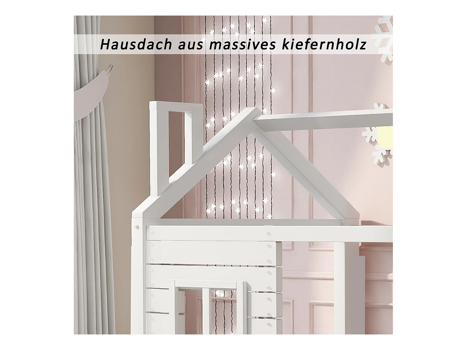 Lit cabane pour enfants - 90 x 200 cm - avec fenêtre de protection - en bois massif -blanc