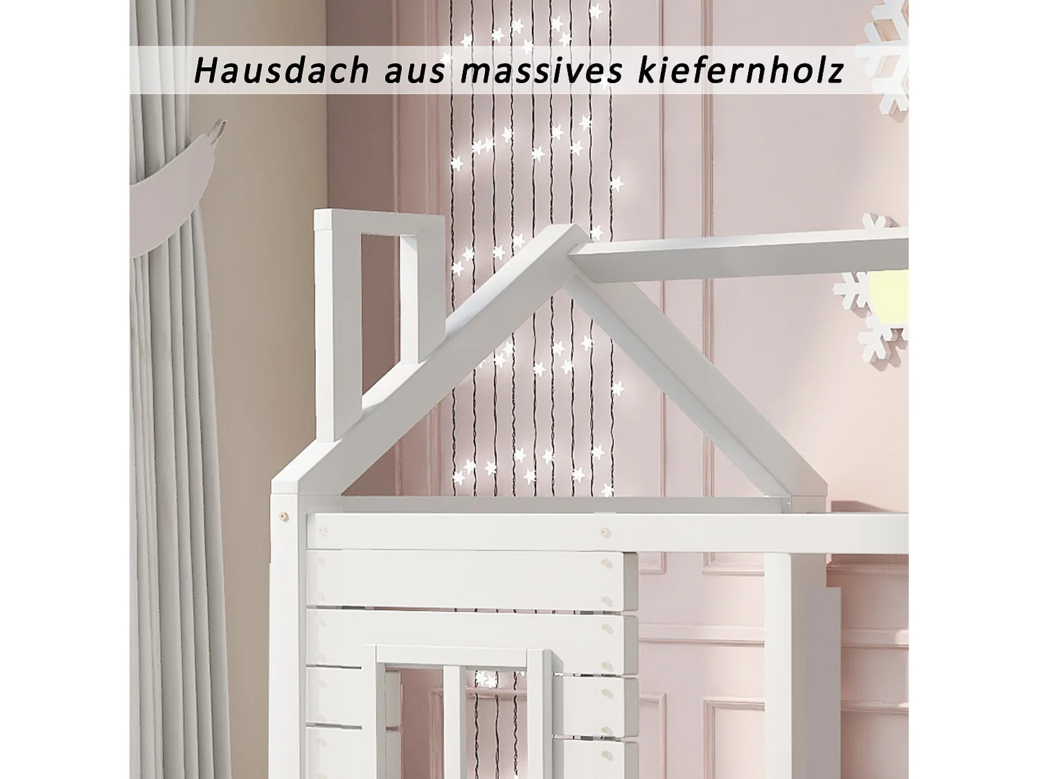 Kinder-Hochbett - 90 x 200 cm - mit Sichtschutzfenster - Massivholz - weiß