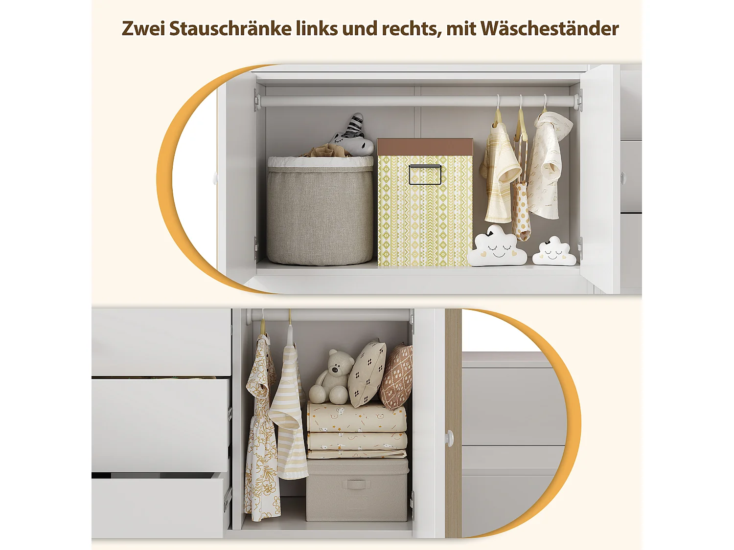 Kinder-Halbhochbett - 90 x 200 cm - mit Treppe + 3 Schubladen - 2 Kleiderschränke - weiß