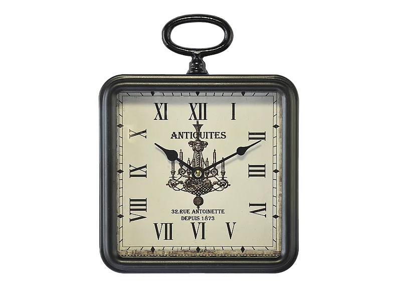 Petite horloge carrée métal noir 20x26cm