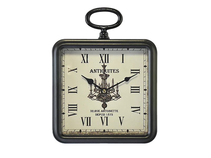 Petite horloge carrée métal noir 20x26cm
