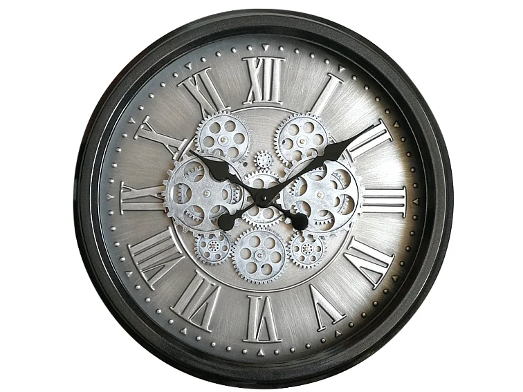 Horloge mécanismes noir fond argenté 52.5cm