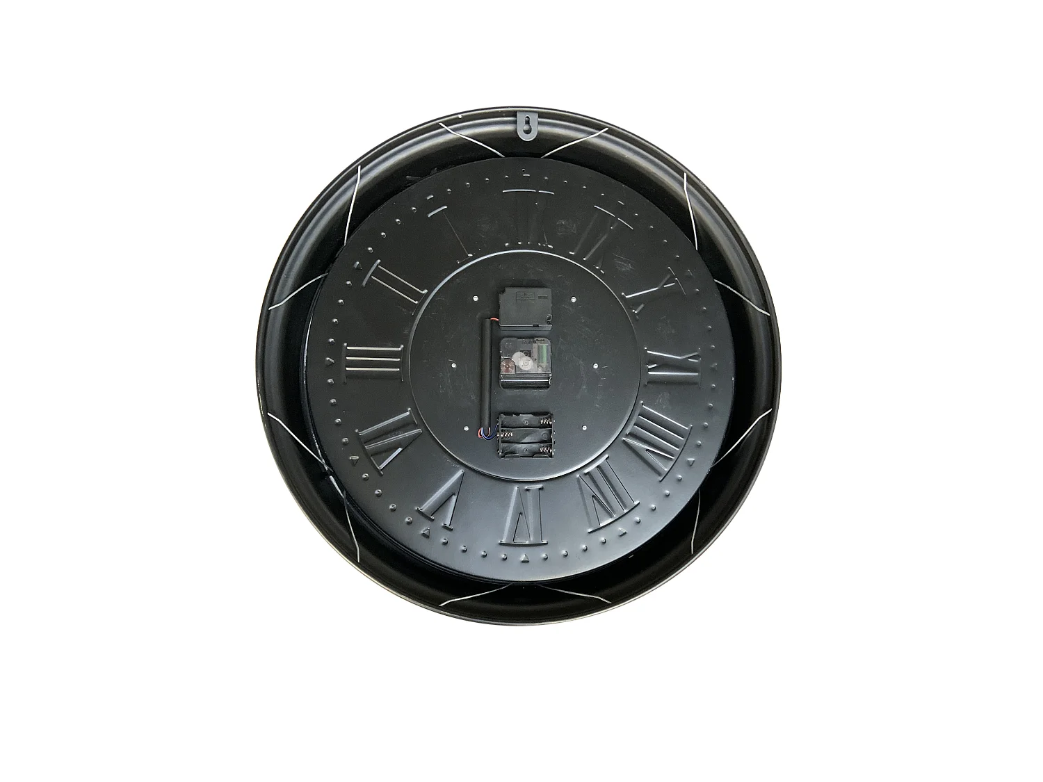 Horloge mécanismes noir fond argenté 52.5cm