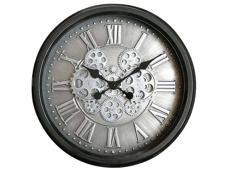 Horloge mécanismes noir fond argenté 52.5cm