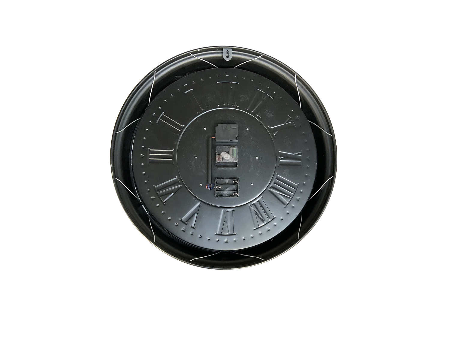 Horloge mécanismes noir fond argenté 52.5cm