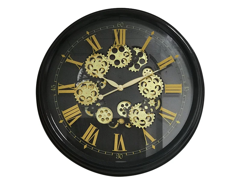 Horloge mécanismes noir et doré 80cm