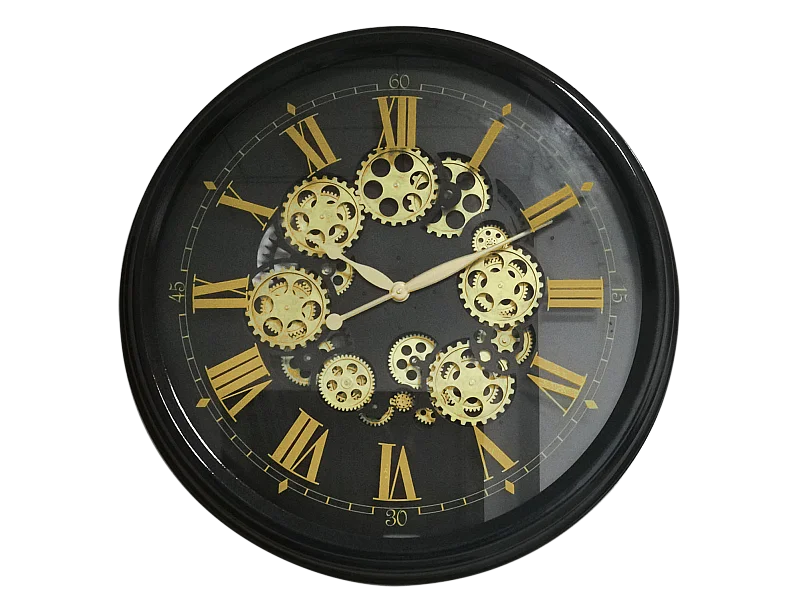 Horloge mécanismes noir et doré 80cm
