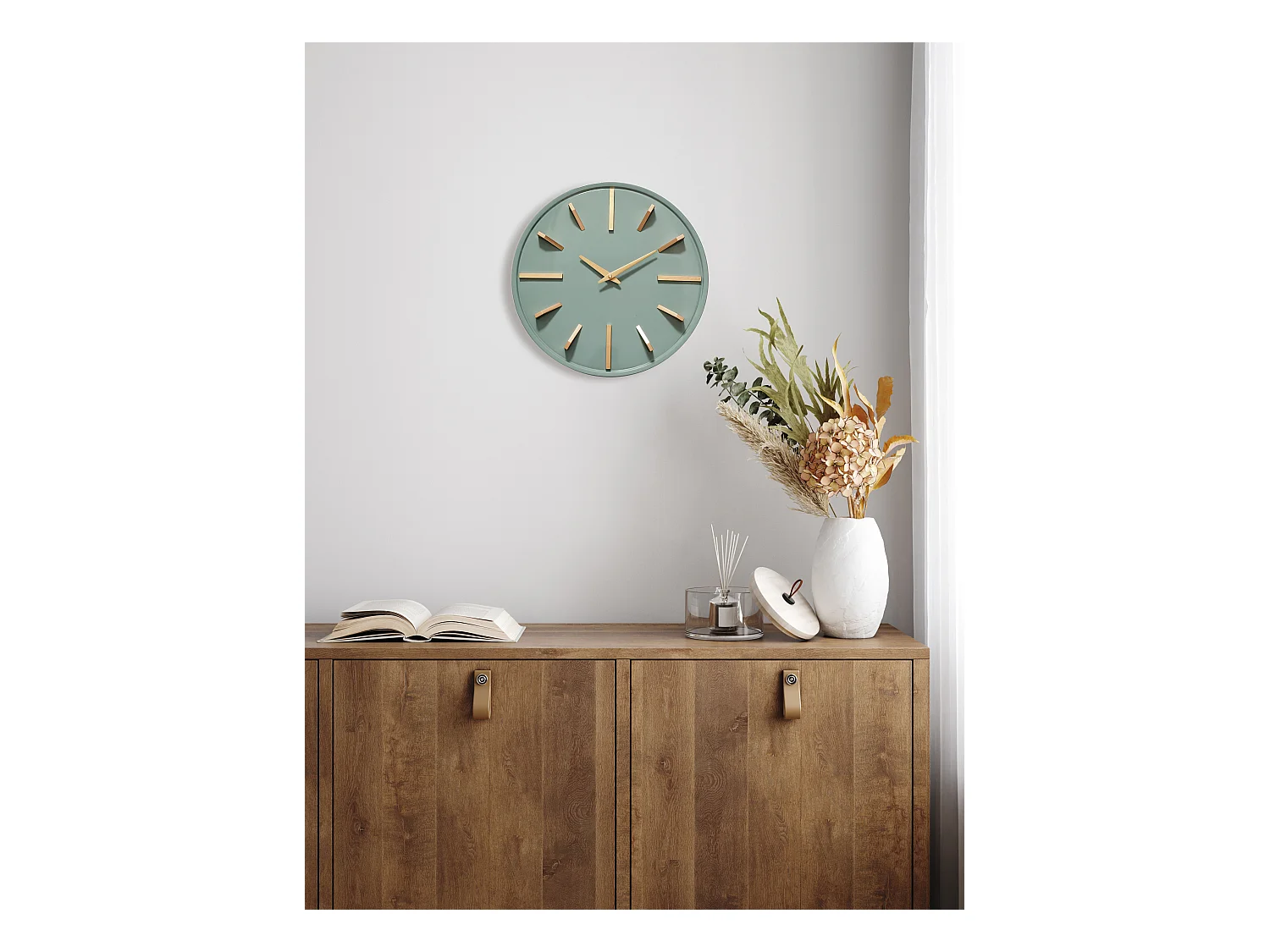 Horloge métal sauge et doré 38cm