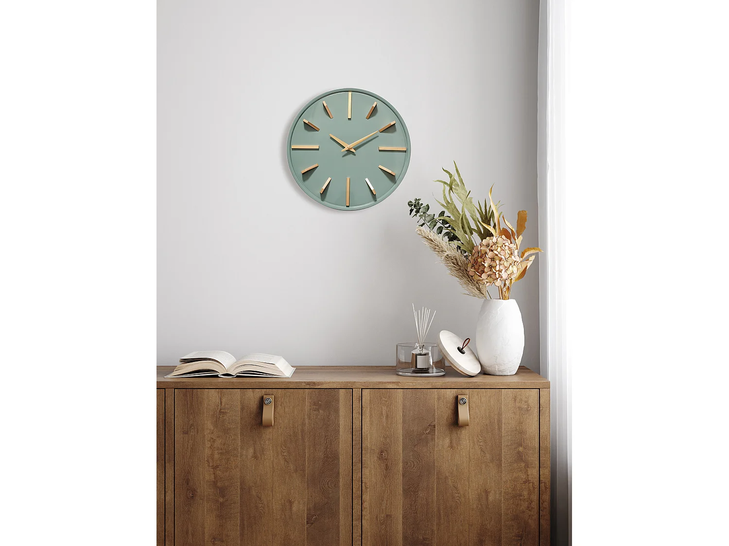 Horloge métal sauge et doré 38cm