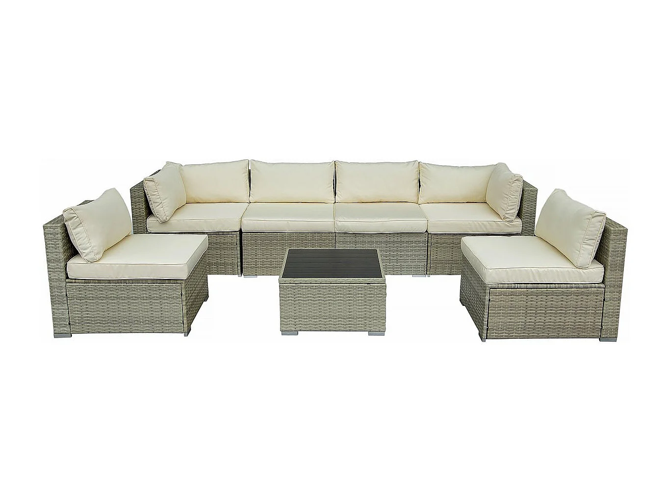 Panoramische loungeset van gevlochten kunsthars "Elia" - 6 plaatsen - Modern en ruim - Beige en Grijs