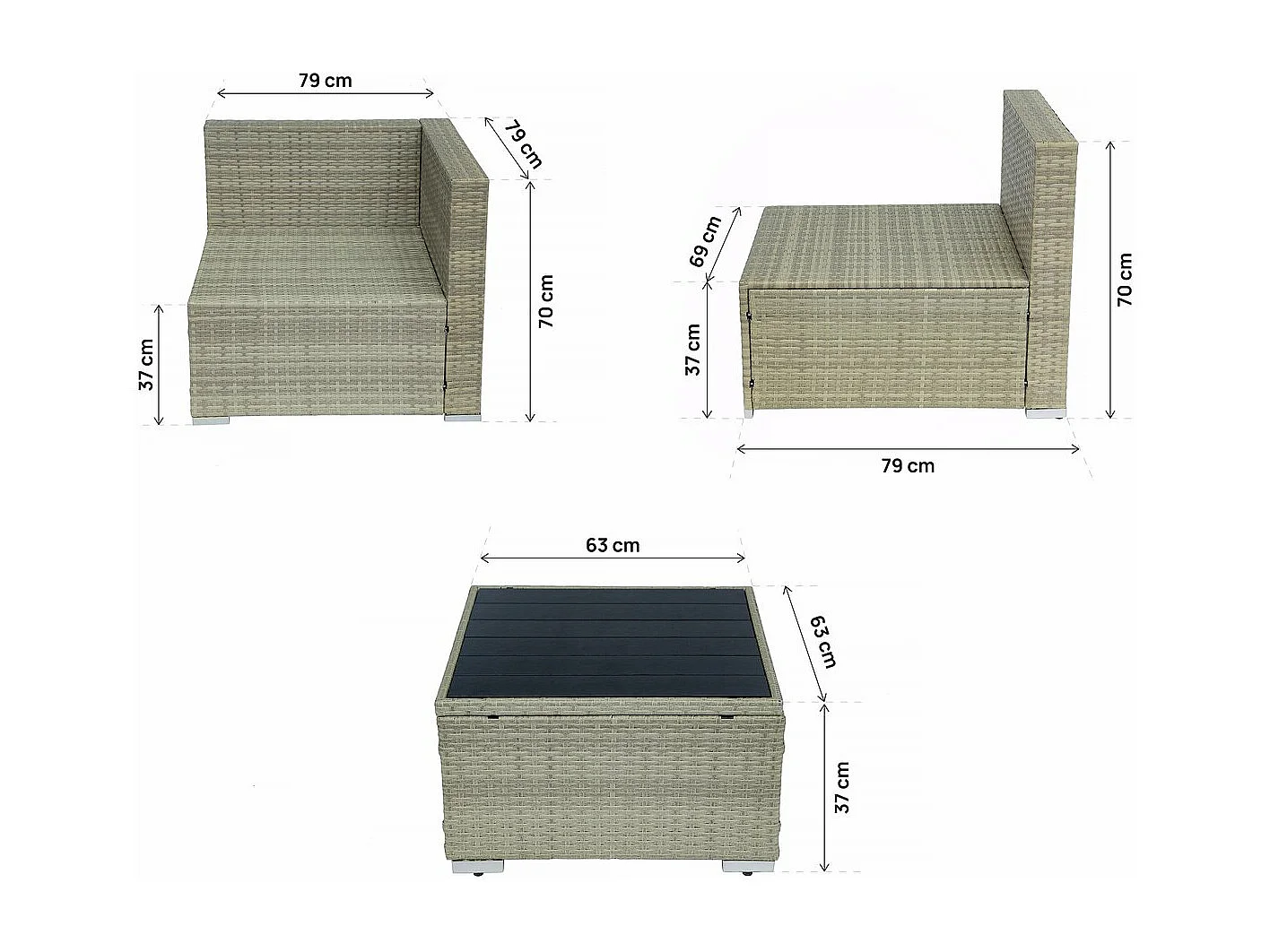 Panoramische loungeset van gevlochten kunsthars "Elia" - 6 plaatsen - Modern en ruim - Beige en Grijs