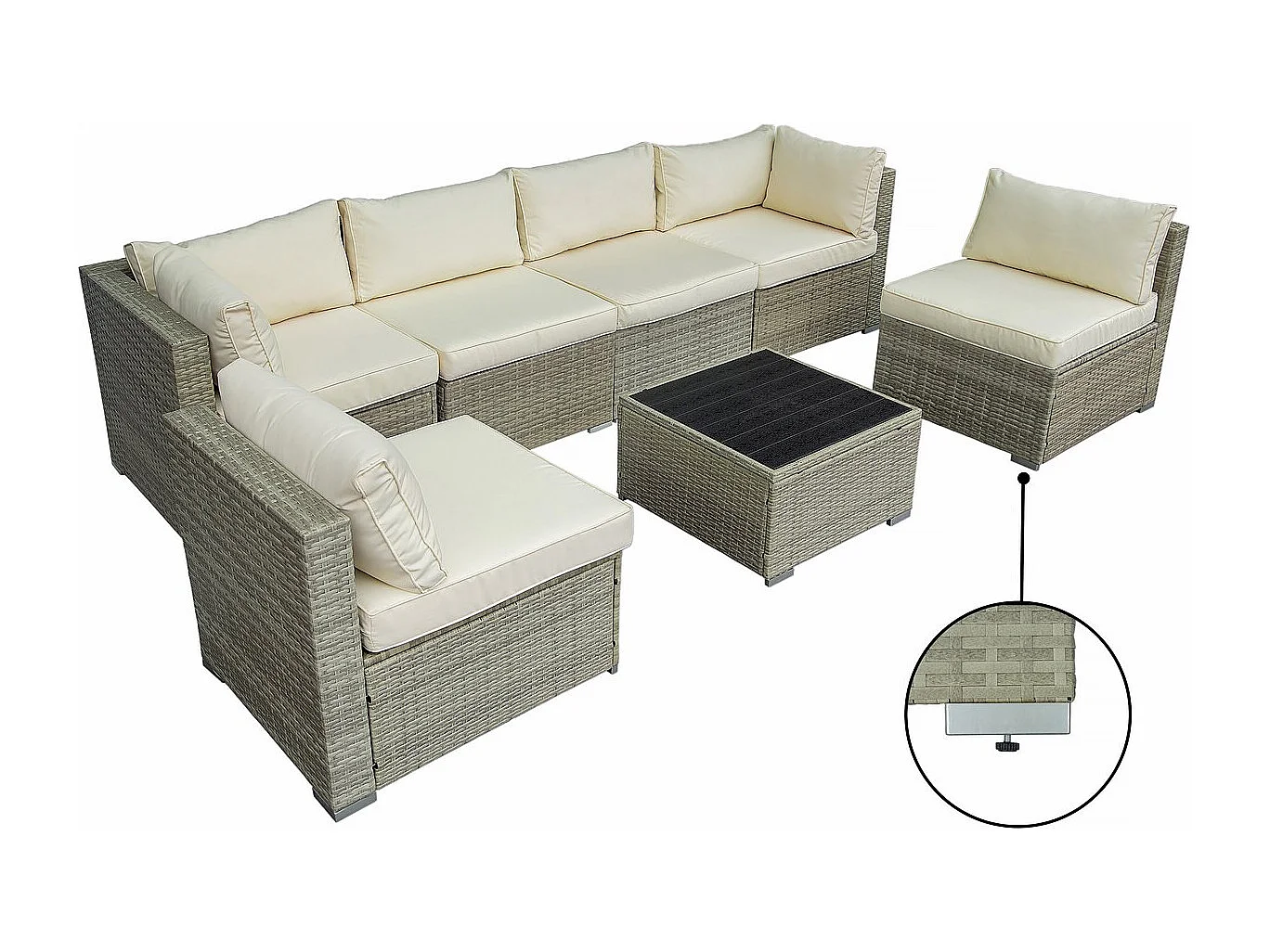 Panoramische loungeset van gevlochten kunsthars "Elia" - 6 plaatsen - Modern en ruim - Beige en Grijs