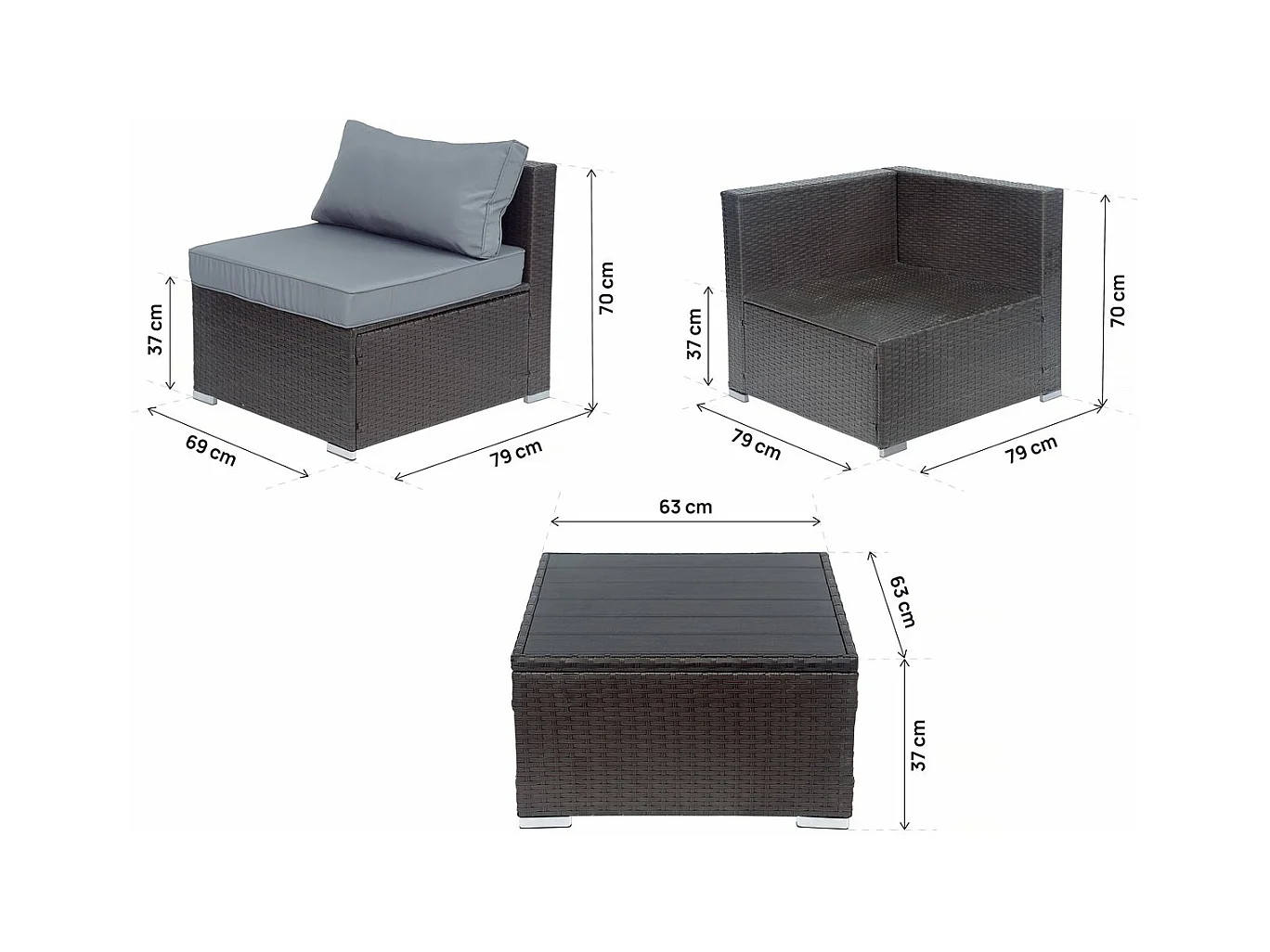 Salon de jardin panoramique en résine tressée "Océane" - 6 places - Marron