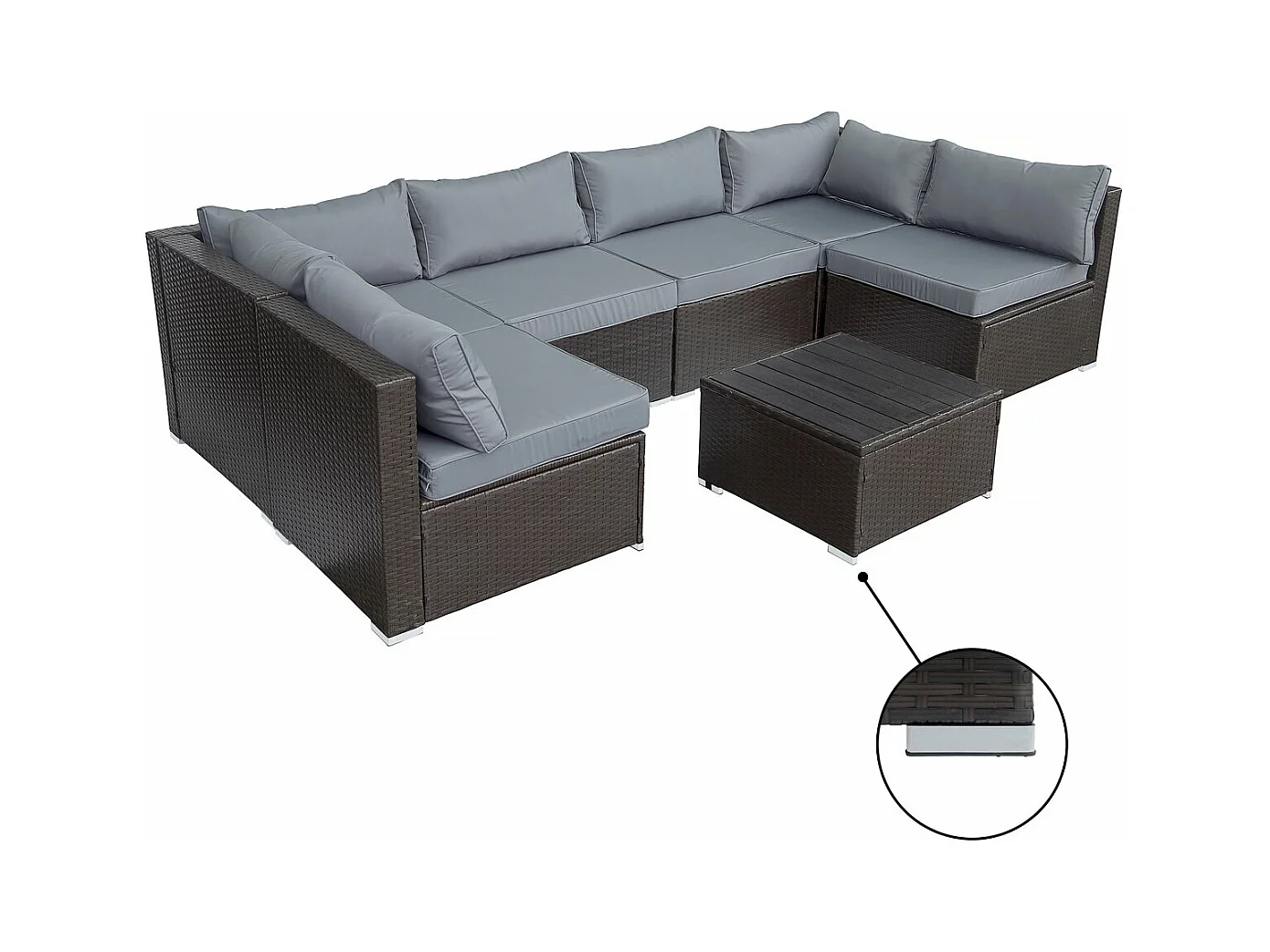 Salon de jardin panoramique en résine tressée "Océane" - 6 places - Marron