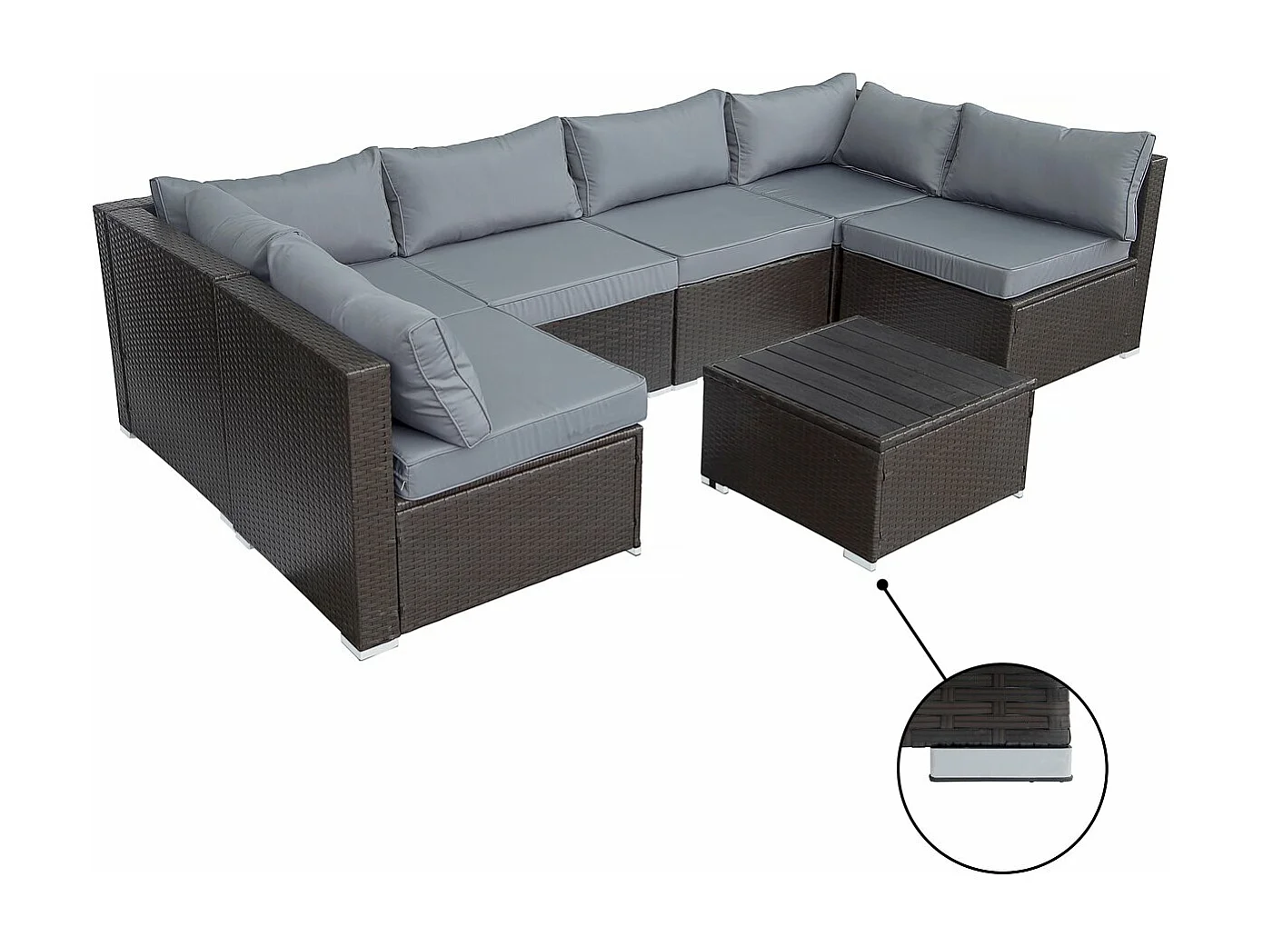 Salon de jardin panoramique en résine tressée "Océane" - 6 places - Marron