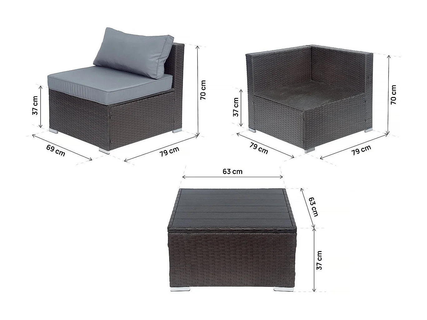 Salon de jardin panoramique en résine tressée "Océane" - 6 places - Marron