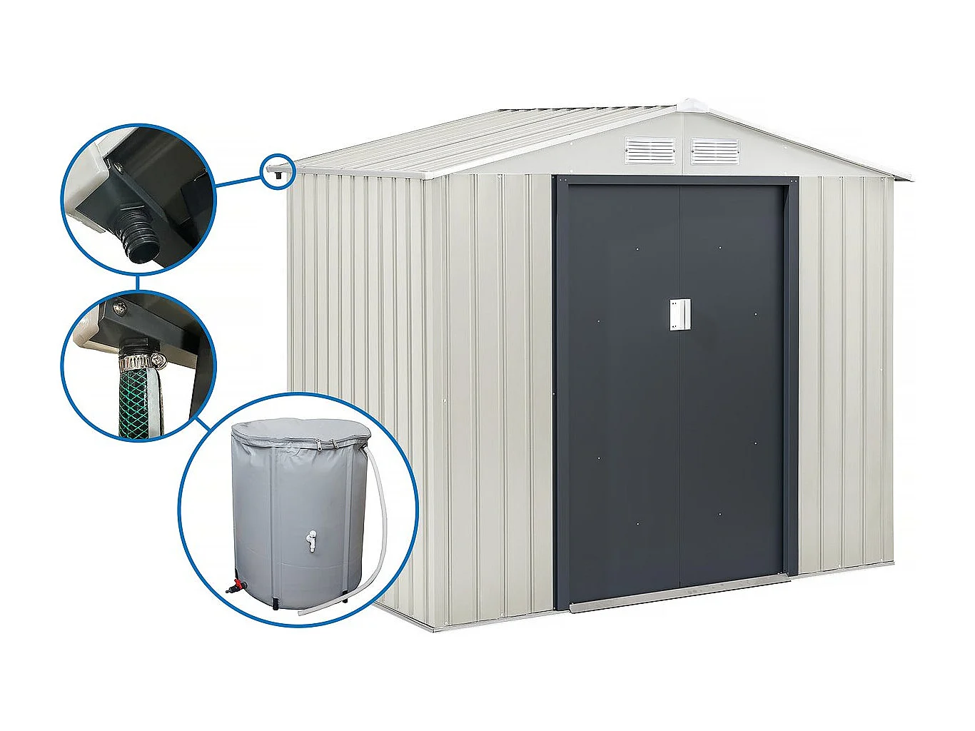 Abrigo de jardim em metal "Nebraska" - 4,07m² com caleira e recolhedor de água