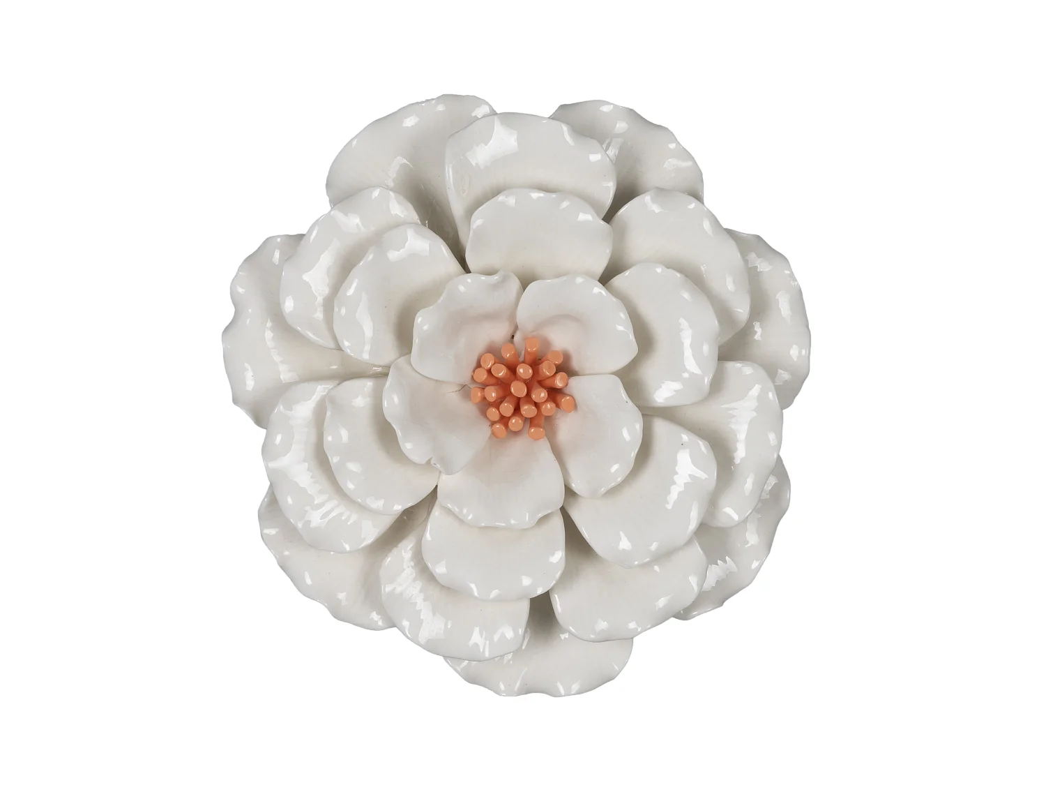 Déco murale fleur céramique blanc orange 20.5cm