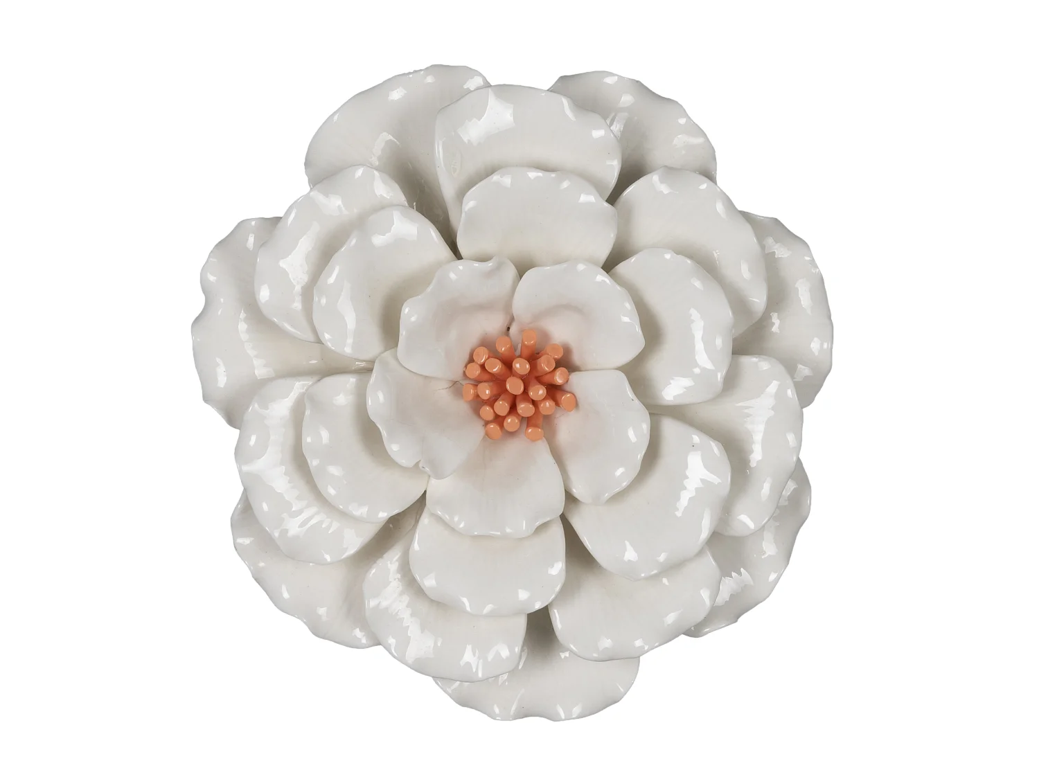 Déco murale fleur céramique blanc orange 20.5cm