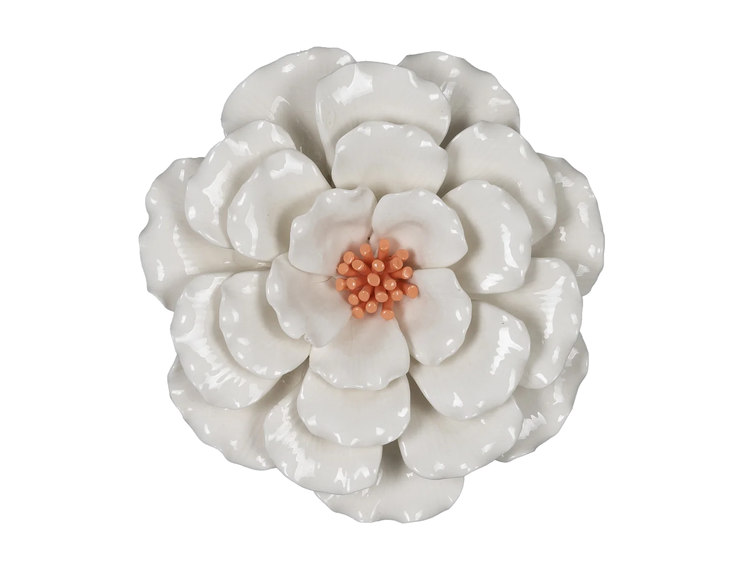 Déco murale fleur céramique blanc orange 20.5cm