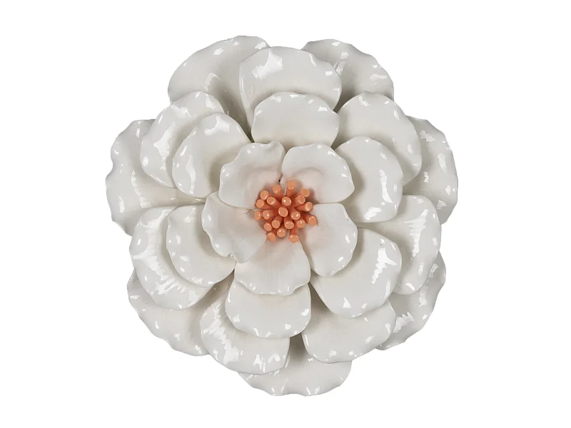 Déco murale fleur céramique blanc orange 20.5cm
