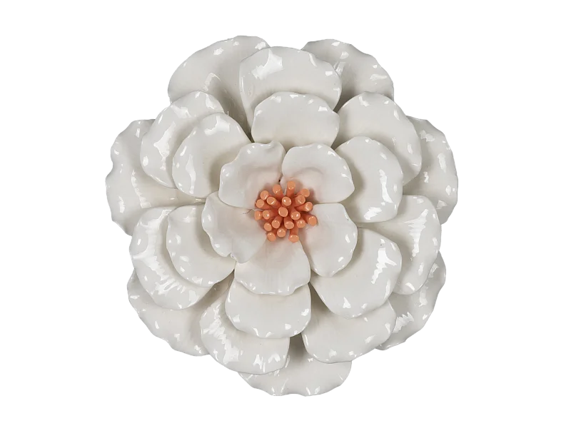 Déco murale fleur céramique blanc orange 20.5cm