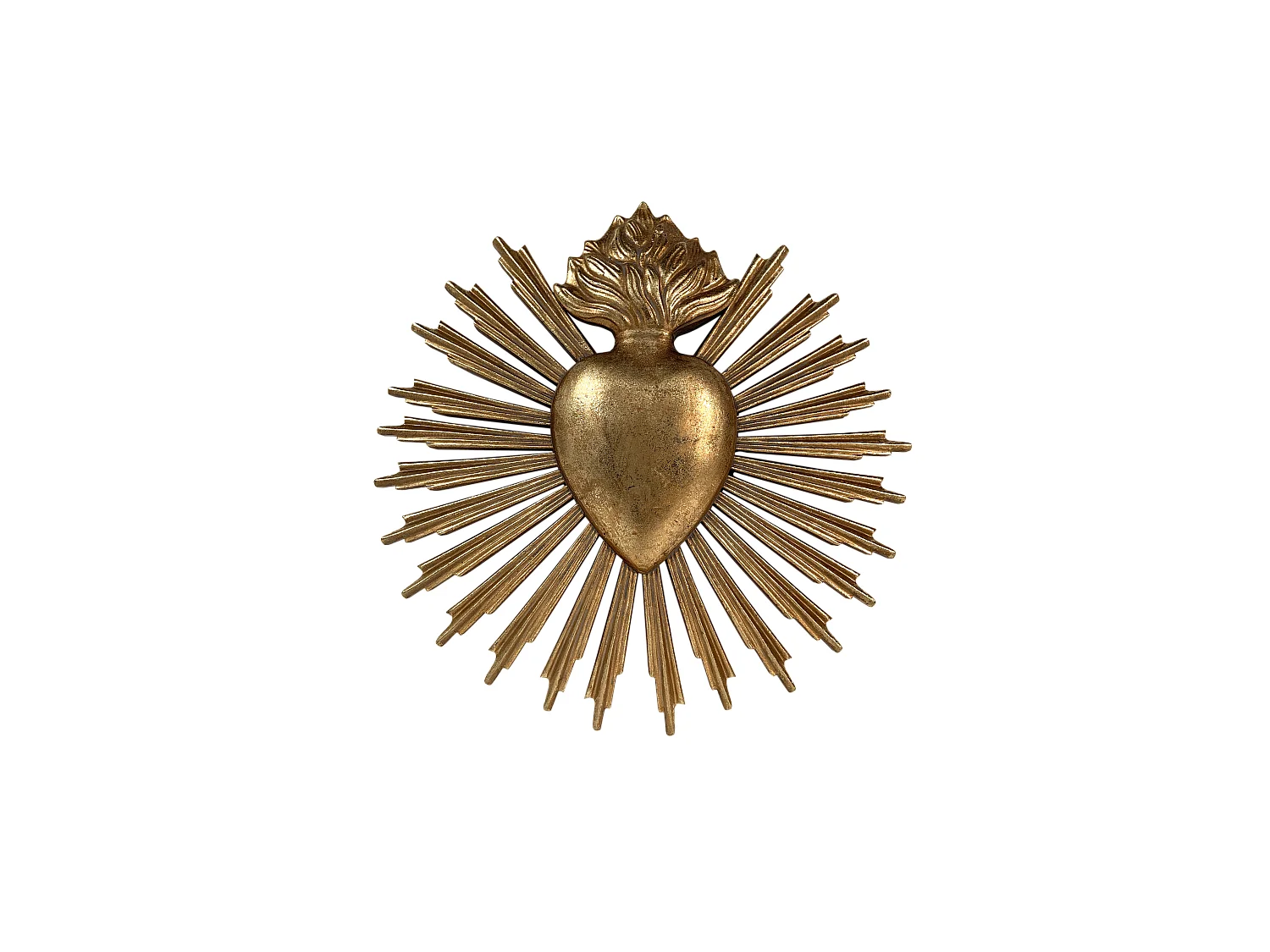 Déco murale ex-voto coeur soleil doré 25x25cm